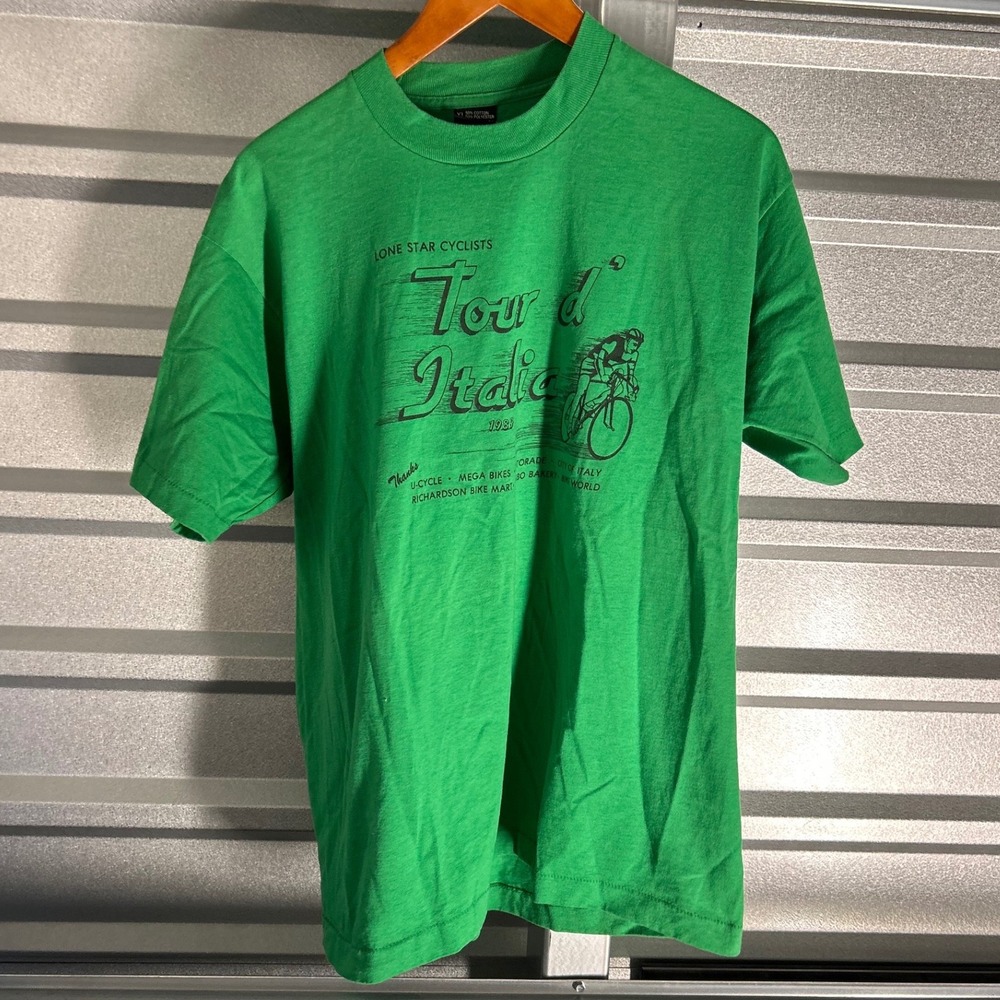VINTAGE Green Tour d Italia 1989 Cycling 80s T-Shirt Mens XL Biking Shirt